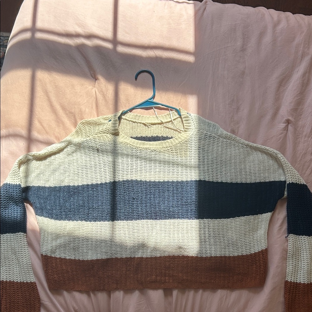Striped Knit oversized Cropped Sweater
